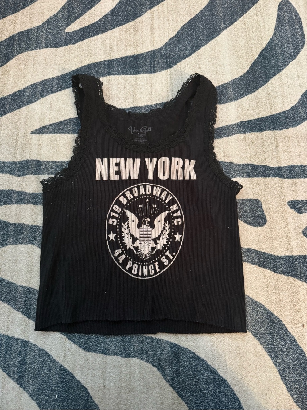 Brandy Melville Black New York Graphic Lace-Trim Tank Top